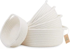 NaturalCozy 5-Piece Round Small Woven Baskets Set– Cotton Rope Off White 
