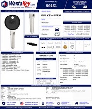 1993-2001 Volkswagen Eurovan Key Blank Rubber Head X203p V37p Hu49p V35p Wk50134