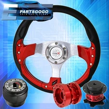 Red Fusion Style Steering Wheel + Hub Extender + Quick Release For 96-15 Civic