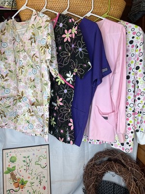 Cherokee Scrubs Lot 5 Women s Size Small Tops Jackets Floral Solid Nursing