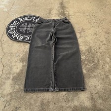 Vintage JNCO Snake Surfboard Embroidered Wide Leg Denim Jeans Black 34x32 
