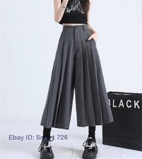 women Japanese Style Wide-Leg Culottes Pants Pleated wide-leg pantsTrousers