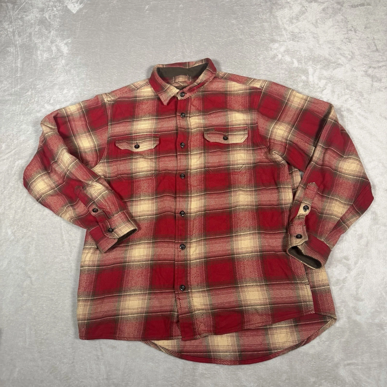 ORVIS Shacket Mens Large Red Plaid Flannel Shirt Jacket Plaid Pockets Work