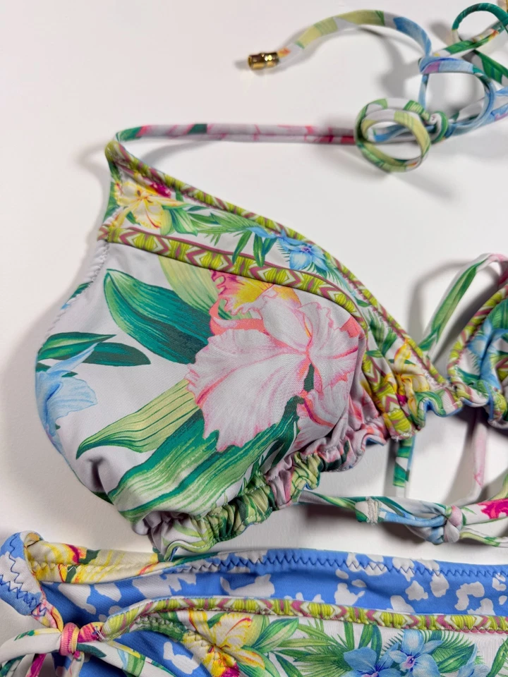 Tommy Bahama Two Piece Reversible Bikini Swim Set Sz S Blue Floral Print - Image 2 of 4