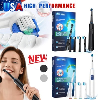 Pro Rotating Electric Toothbrush Rechargeable 5 Modes With 4 Brush Heads Timer