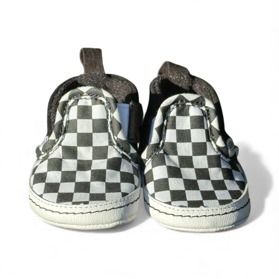Vans Zapatos Infantiles Sin Cordones Cuna Bebé Zapatos a Cuadros Negro Blanco Suave Talla 2 Foto 3 de 4