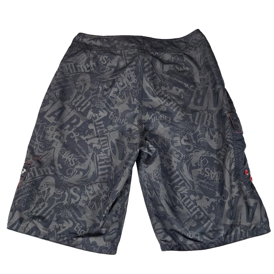 Bermuda de natação vintage Y2K azul âncora masculina 30 preta cinza vermelha - Imagem 2 de 4