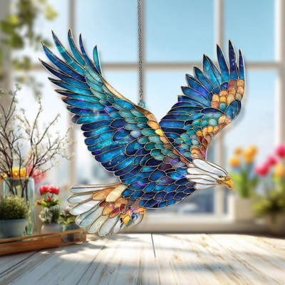 Bald Eagle Acrylic Suncatcher Stained Glass Style Flying Bird Window Decor