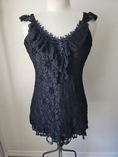 Urban Mango Black Lace Tank Top Medium Flutter Sleeve Ruffle Fairy Baby Doll NEW