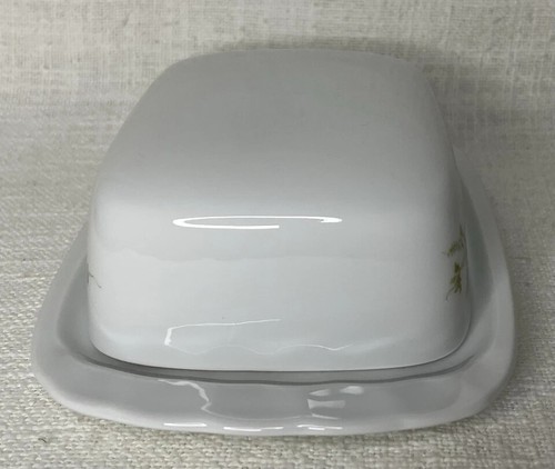 Lata de mantequilla de porcelana Eschenbach rectangular zarcillo verde con flor roja - Imagen 2 de 8