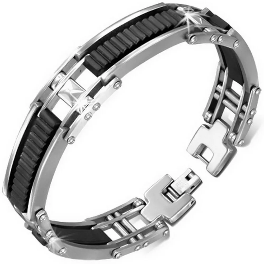 Mens black link bracelet clearance