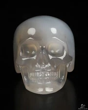US Size #8.5 Agate Hand Carved Crystal Skull Ring, Skull Jewelry