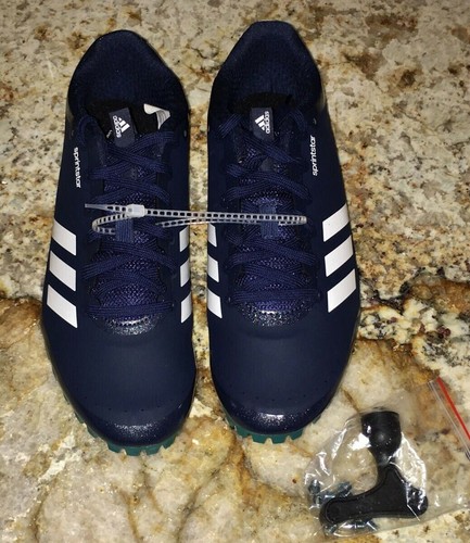 ADIDAS SprintStar Navy Blue White Teal Track Field Spikes Shoes NEW Mens Sz 12.5 - Picture 4 of 6