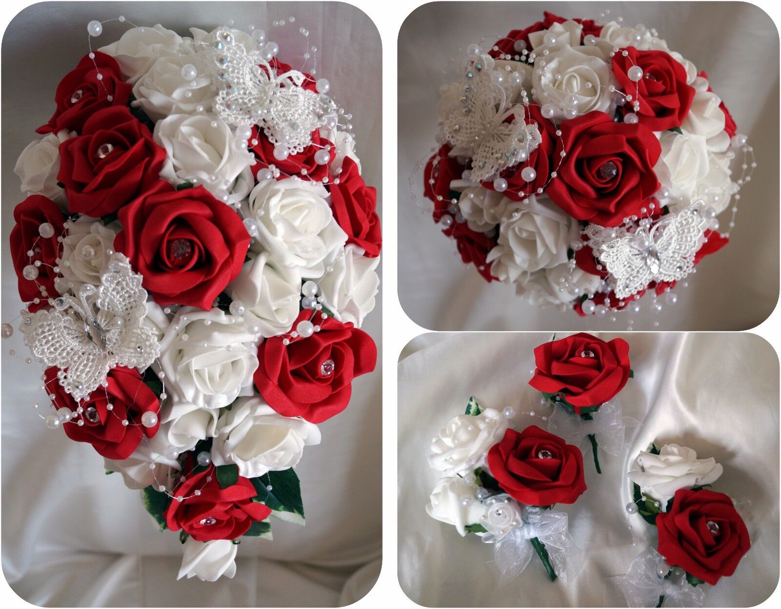 Brides,Bridesmaids Wedding Bouquet Flowers Red/Ivory White eBay