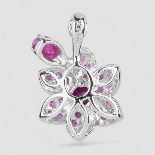 Siam! Pinkish Red Ruby 925 Sterling Silver White Gold Plated Handmade Pendants - Picture 4 of 7
