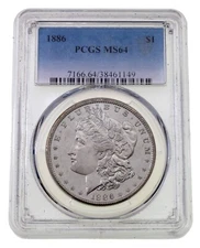 1886 $1 Silver Morgan Dollar Graded by PCGS as MS-64