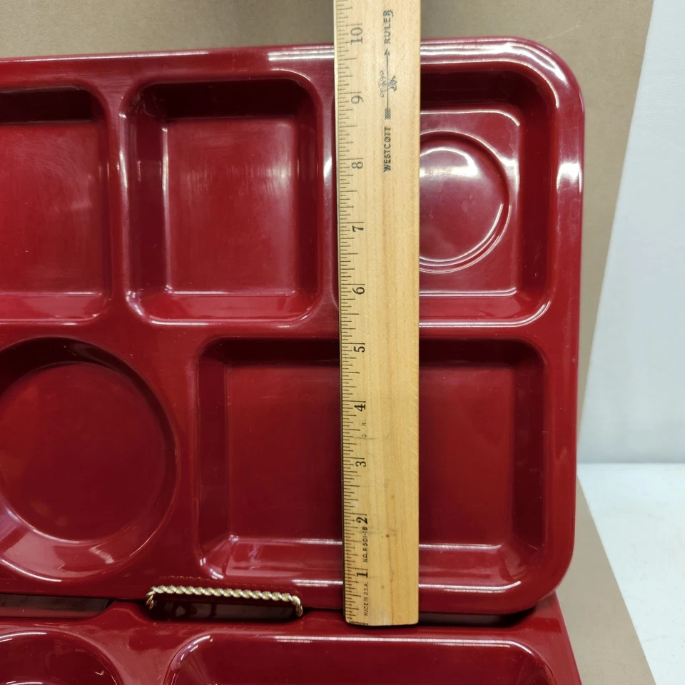 SET OF 6 Red Carlisle Cafeteria 6-Section Lunch Trays 14" x 10" Picnic BBQ Camp - Image 2 of 4