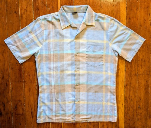 Vintage 70's SPIRE Pastel Plaid Lounge S/S Button Shirt 50/50 Cotton-Polyester