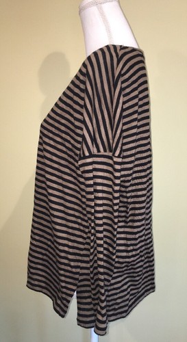 Zara Trafaluc Shirt Black Brown Striped Bat Wing V Neck Long Sleeve Small - Picture 5 of 7
