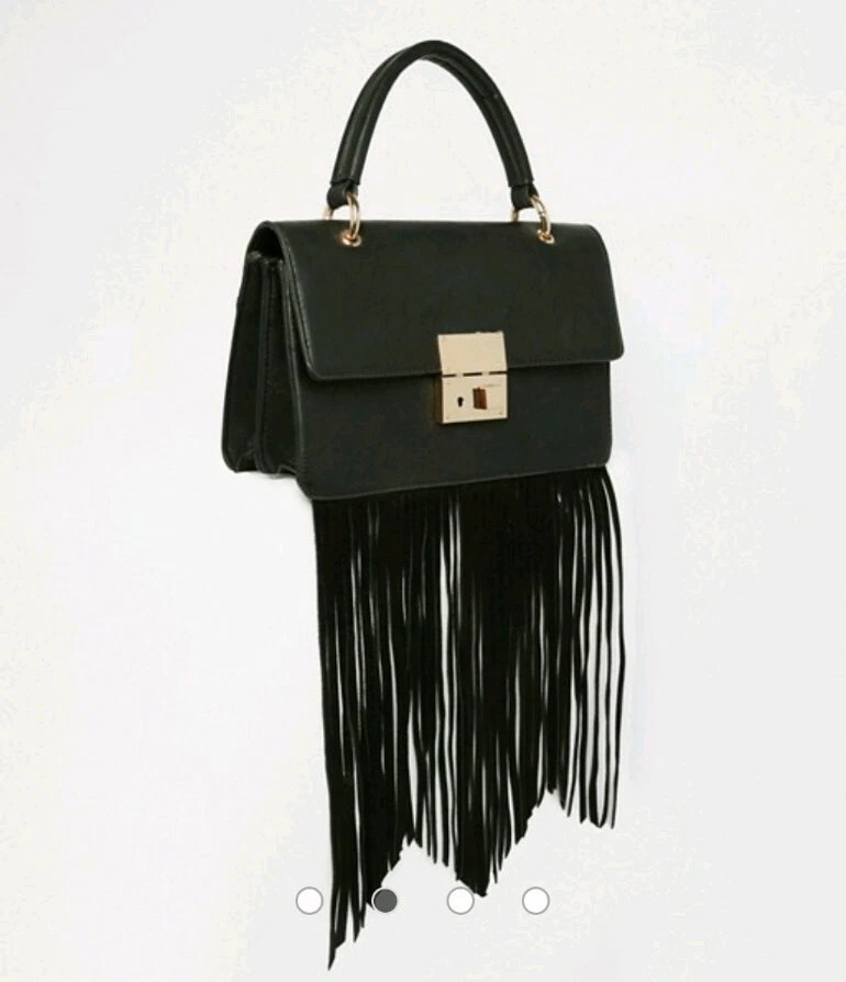 Asos Black box cowboy structured Bag with suede fringe, brand new - Image 2 of 2
