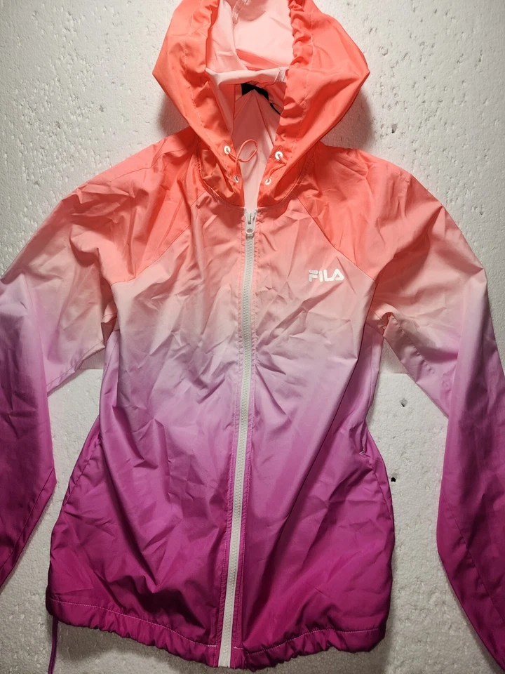 Chaqueta deportiva Fila para mujer pequeña naranja rosa cortavientos sudadera con capucha cremallera completa Foto 2 de 4