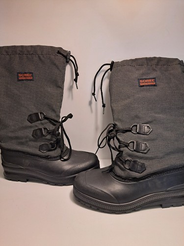 Sorel Womens Winter Boots Black White Fabric Knee High Bungee Lace Pull On Sz 9 - Picture 8 of 11