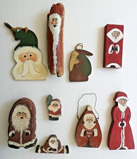 Santa Folk Art Handmade Painted Figures  Ornaments Set of 9