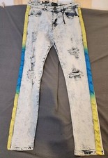 NEW 65 Waimea Jeans Skinny Fit 34 x 32 Acid Wash Blue Side Stripe Distressed