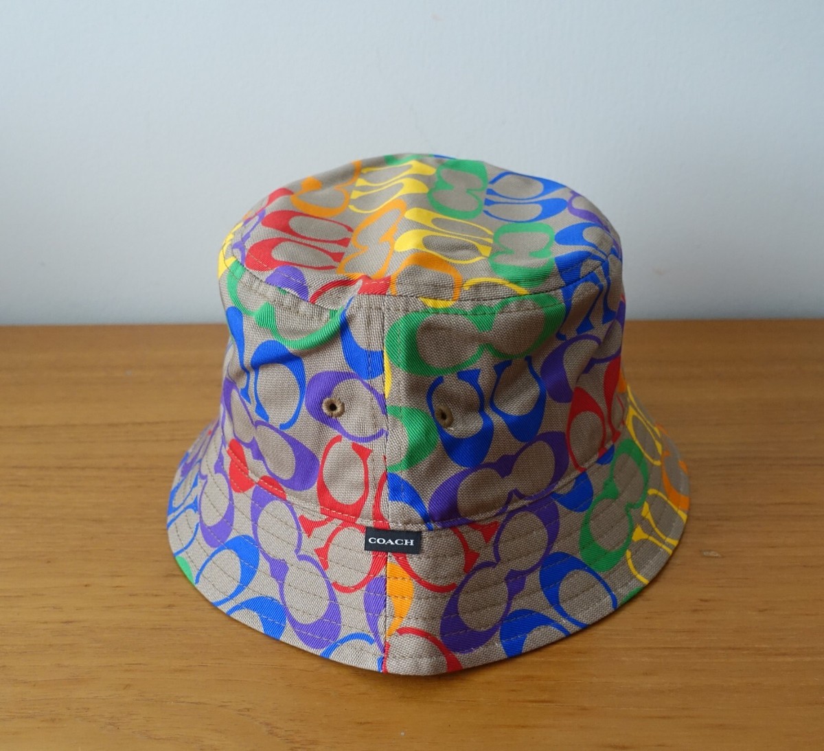 COACH RAINBOW SIGNATURE BUCKET HAT MULTICOLOR NWT