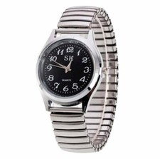 OROLOGIO DA POLSO CON CINTURINO ELASTICO IN METALLO NERO ARGENTO UOMO DONNA