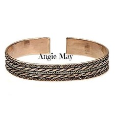 Brass  Copper Cuff Healing Bracelet with Twist Design 3" Large Men Bangle