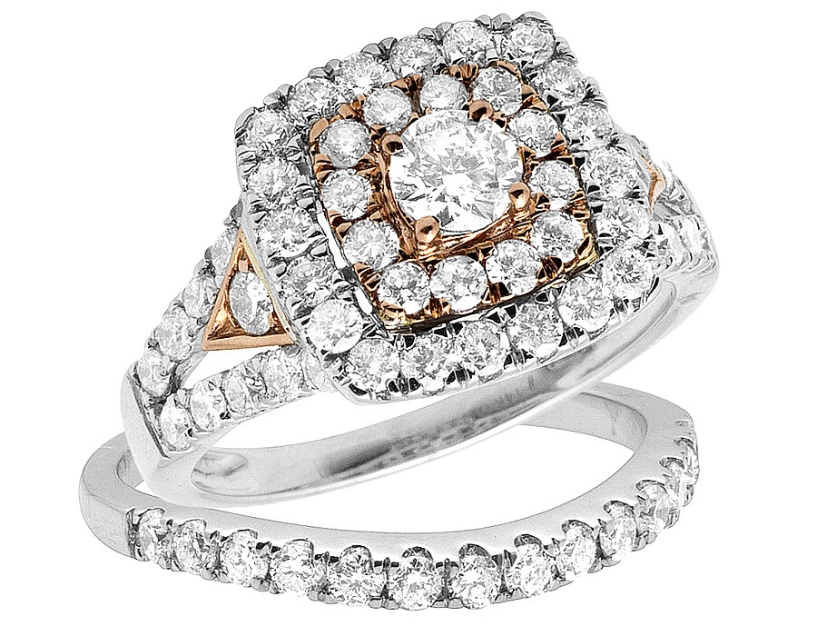 Women's 14K Two-Tone Gold Genuine Diamond Cluster Engagement Ring Wedding Ban... - Image 3 of 4