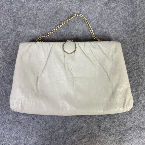 Vintage Harry Levine White Clutch Purse Bag Flap Snap Closure Gold Strap HL USA - Picture 2 of 11
