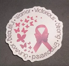 Breast Cancer Awareness Ribbon Sticker Strong Survivor Warrior Victorious 2.25"