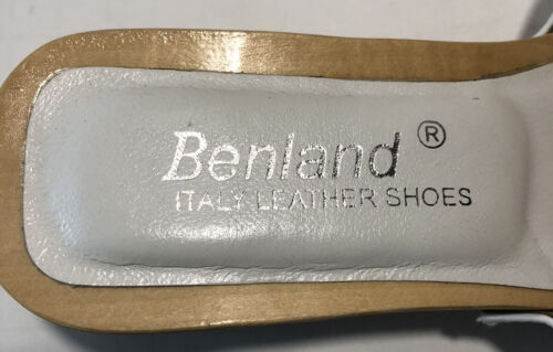 Benland Womens Sandals 8M White w/Flowers Italian Leather Wooden Sole Heeled New - Picture 5 of 8