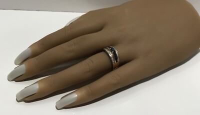 14K massiver zweifarbiger Damenring Gold mit echtem Saphir & Diamanten Größe 6
