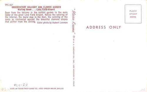 Observatory Balcony Interior View Dallas Love Field Airport Texas postcard - 第 2/2 張圖片