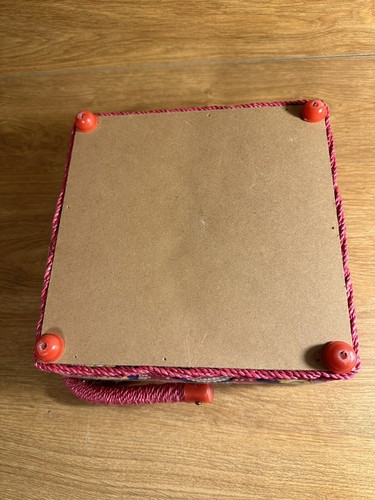 Vtg Fabric Covered Sewing Box Basket Square Blue w/Pink Floral Padded - Picture 12 of 12