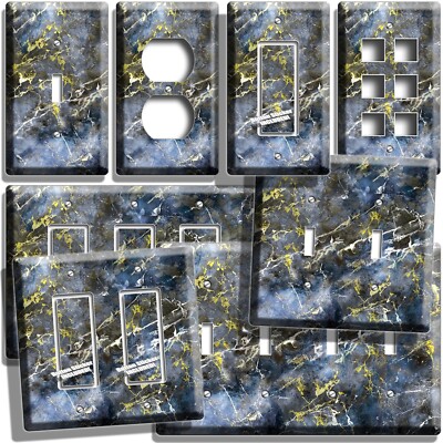 BLUE GRAY GOLD MARBLE STYLE LIGHTSWITCH OUTLET WALL PLATE KITCHEN BATHROOM DECOR