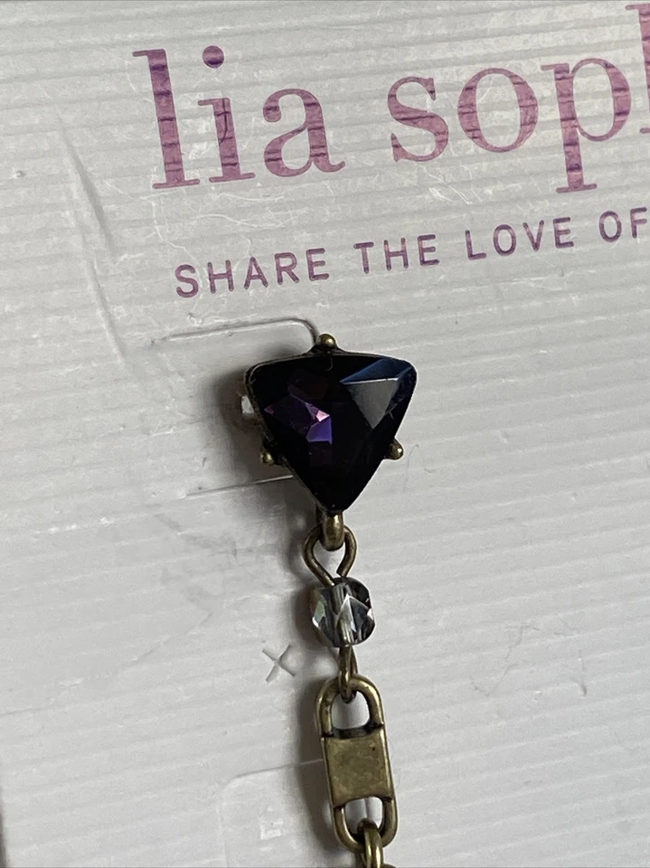 "Pendientes de azúcar azul Lia Sophia corte marqués púrpura tono dorado antiguo 1 7/8"" raros" Foto 3 de 4