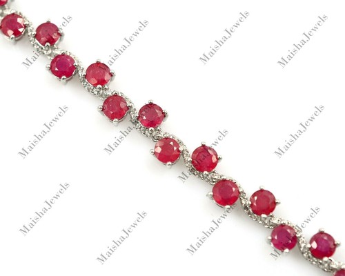 Natural Ruby Bracelet July Birthstone 925 Sterling Silver Women Wedding Jewelry - Picture 3 of 4