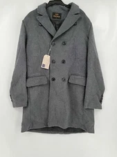 NWT Hxw Gjq Mens Pea Coat Large Solid Gray Collared Pockets Wool Blend New