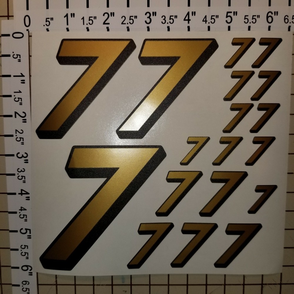 Gold w/ Black / Black #7's  Racing Numbers Vinyl Decal Sheet 1/10- 1/12 Ford