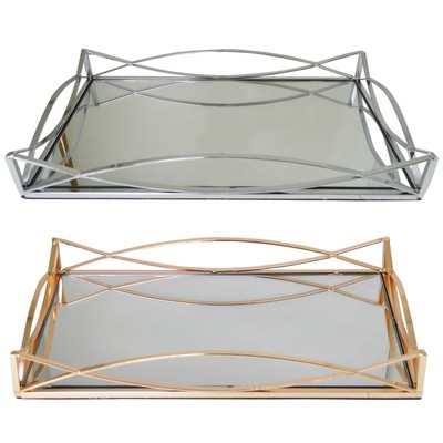 Rectangular Metal Serving Dressing Table Tray With Mirror Base Rectangular Metal Serving Dressing, Mirrored Glass Dressing Table Tray