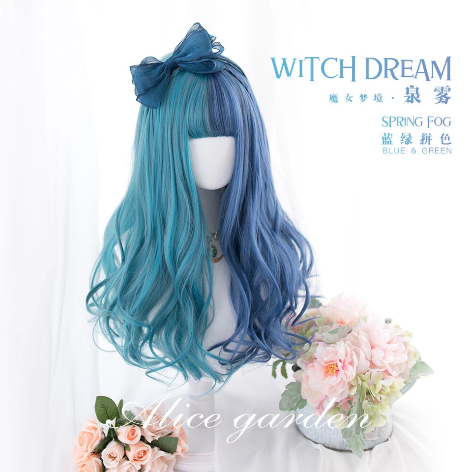 Peluca Punk Harajuku Lolita Suave Niña Azul Verde Pelo Largo Juegos con disfraces Fiesta Peluca Foto 4 de 4