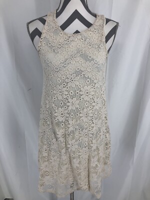 Ginger G Bohemian Beige Crochet Lace Lined Sleeveless Swing Dress Mdium |  eBay