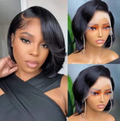 Women's Brazilian Human Hair Lace Front Wig, 13x4 Short Bob Pixie Cut,...