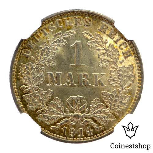 1914 E Germany Empire Silver Mark NGC MS 64 Wilhelm II Type 2 Small Shield