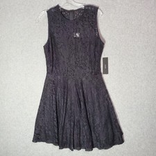 Lulus Women Dress Medium Black Floral Mini Fit & Flare Lace Sleeveless NWT