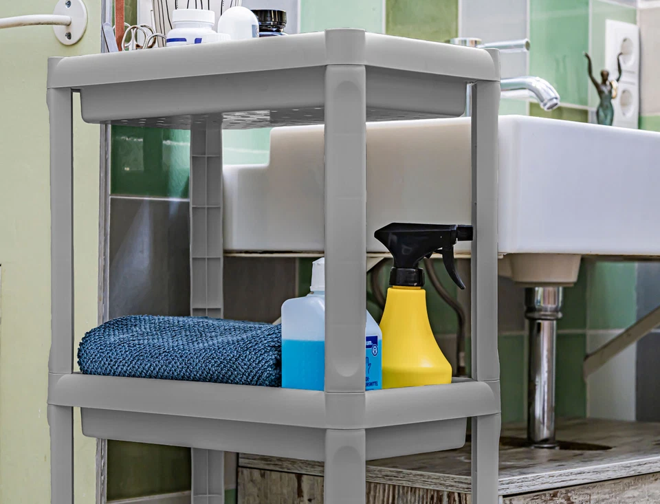 2x Haushaltsregal Steckregal Badregal Küchenregal schmal grau 4 Böden - Bild 3 von 4